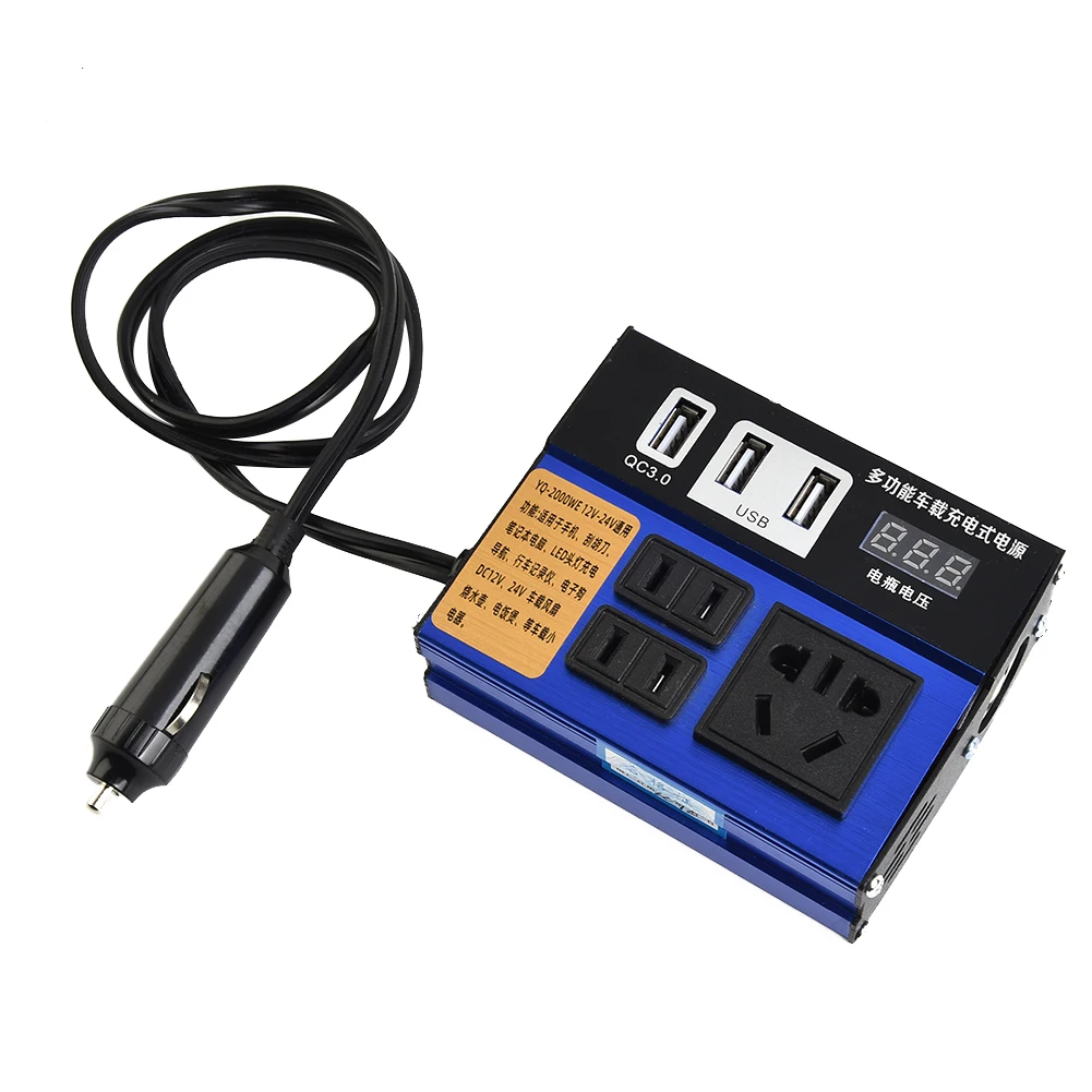 Multi Protection Car Power Inverter DC12V 24V to DC110V/220V Converter w/ 4 Charging Ports & Overload Protection
