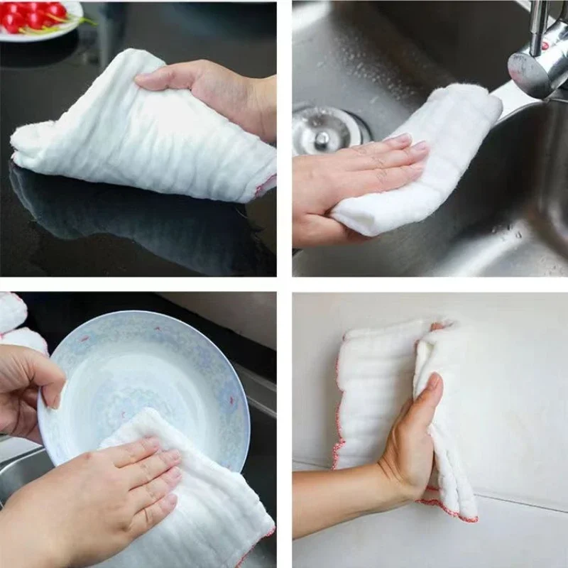 Towel Kitchen Dishcloth Thick Household Pure Cotton Hand Towels Oil-free Decontamination Cleaning Cloth Reusable Water Absorbing