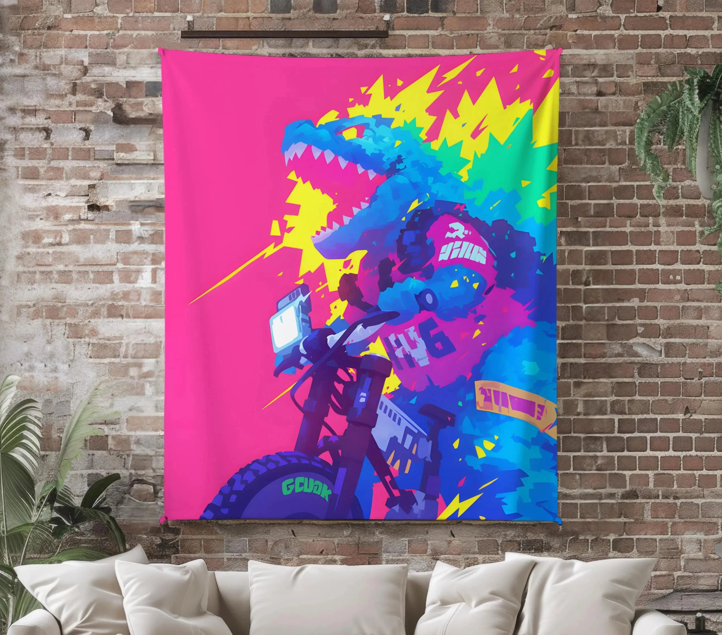 

Biker Kaiju Anime Fleece Tapestry, Punk Godzilla Tapestry, Game Room Decor, Anime Wall Art, Christmas Gift for Touring Riders