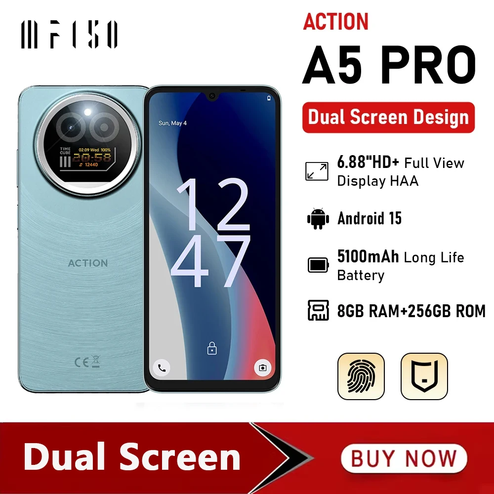 IIIF150 Action A5 Pro 4G Smartphone Android 15 6.88” HD+ HAA Full Angle Display 0.96” Dual Screen 8GB+256GB Mobile Phone 5100mAh