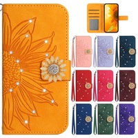 3D Glitter Phone Case for Funda Google Pixel 9 Pro XL 8 8A 7 7A 6 6A Cases Sunflower Leather Wallet Flip Back Cover Card Holder