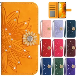 Glitter Phone Case for Funda Samsung Galaxy S25 S24 Ultra S23 FE S22 S21 S20 S10 Plus Cases Sunflower Leather Wallet Flip Cover