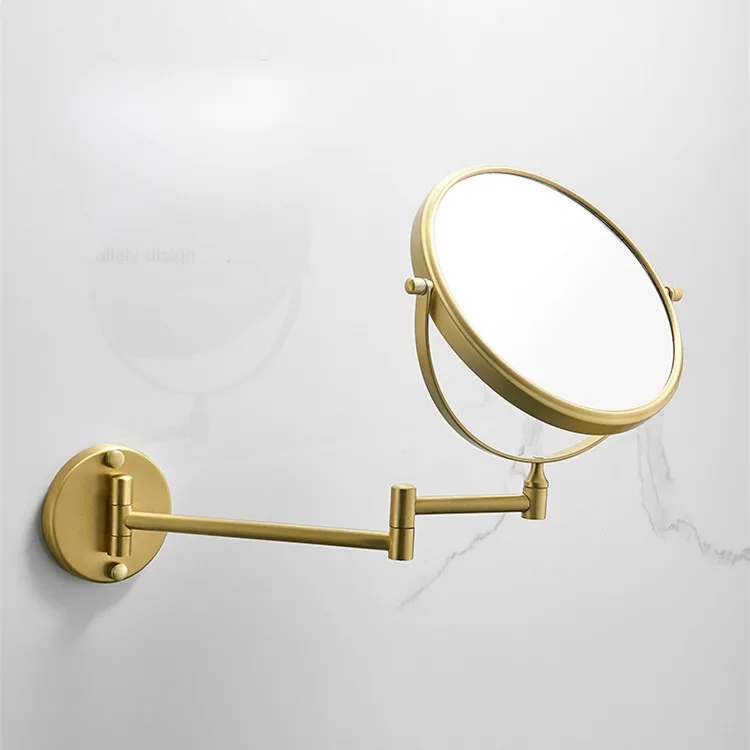 

Bathroom Makeup Mirror Wall Mounted Mirror Brushed Gold Double Side Flexible Folding Mirror