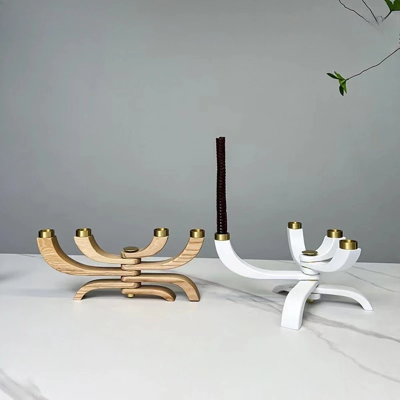 

Modern metal solid wood candle holder candle model room sales office dining table decoration club bed and breakfast wood