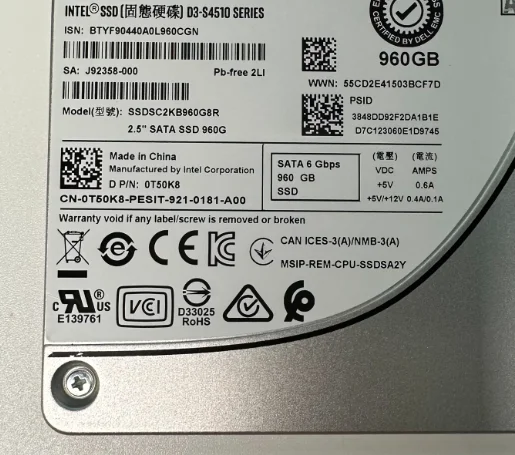 

For 0T50K8 SSDSC2KB960G8R 960G SATA 2.5 S4510 SSD