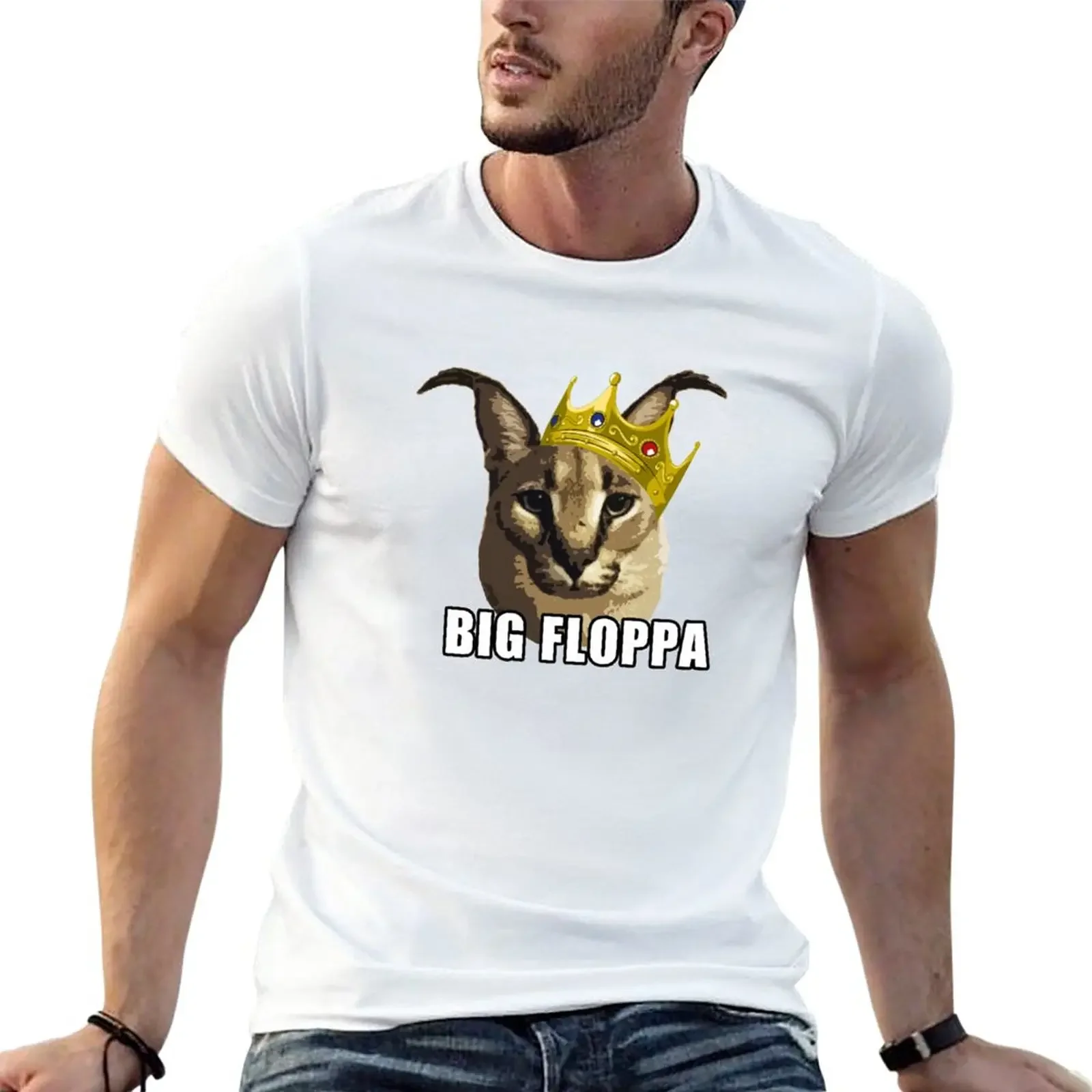 Новая футболка Big Floppa Rapper King Crown Poppa Meme, забавная футболка, простая футболка, черные футболки для мужчин