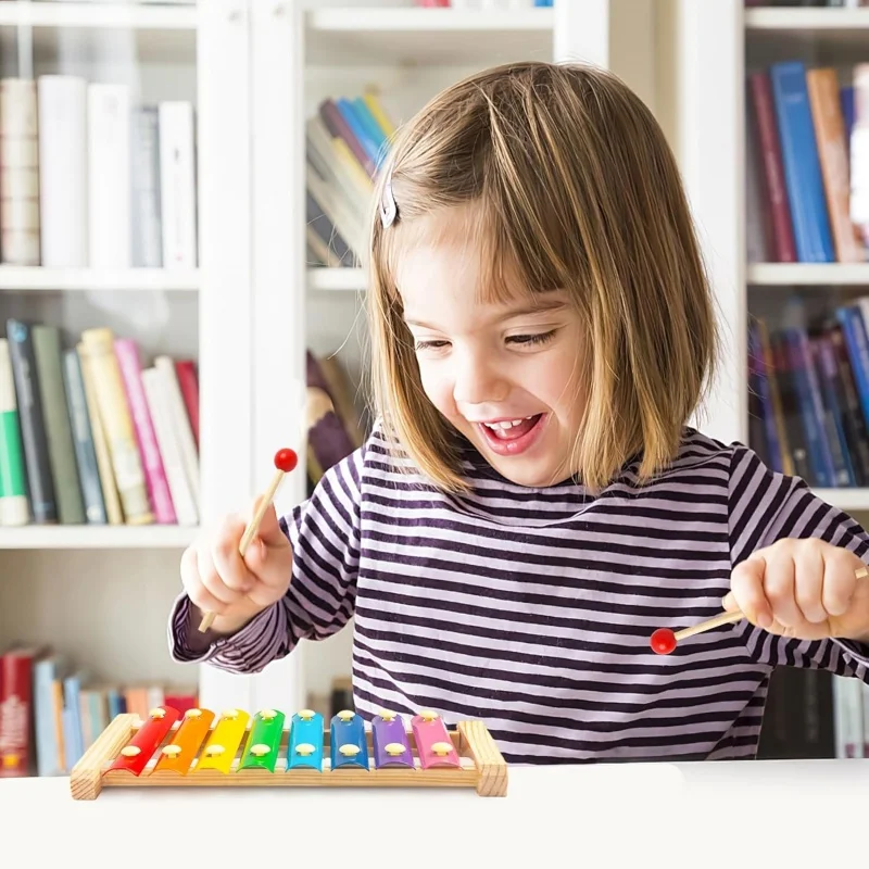 Xilofone de madeira montessori para crianças com 2 maletes, 8 teclas diatônicas, instrumentos musicais para pré-escolares, brinquedos educativos, presentes