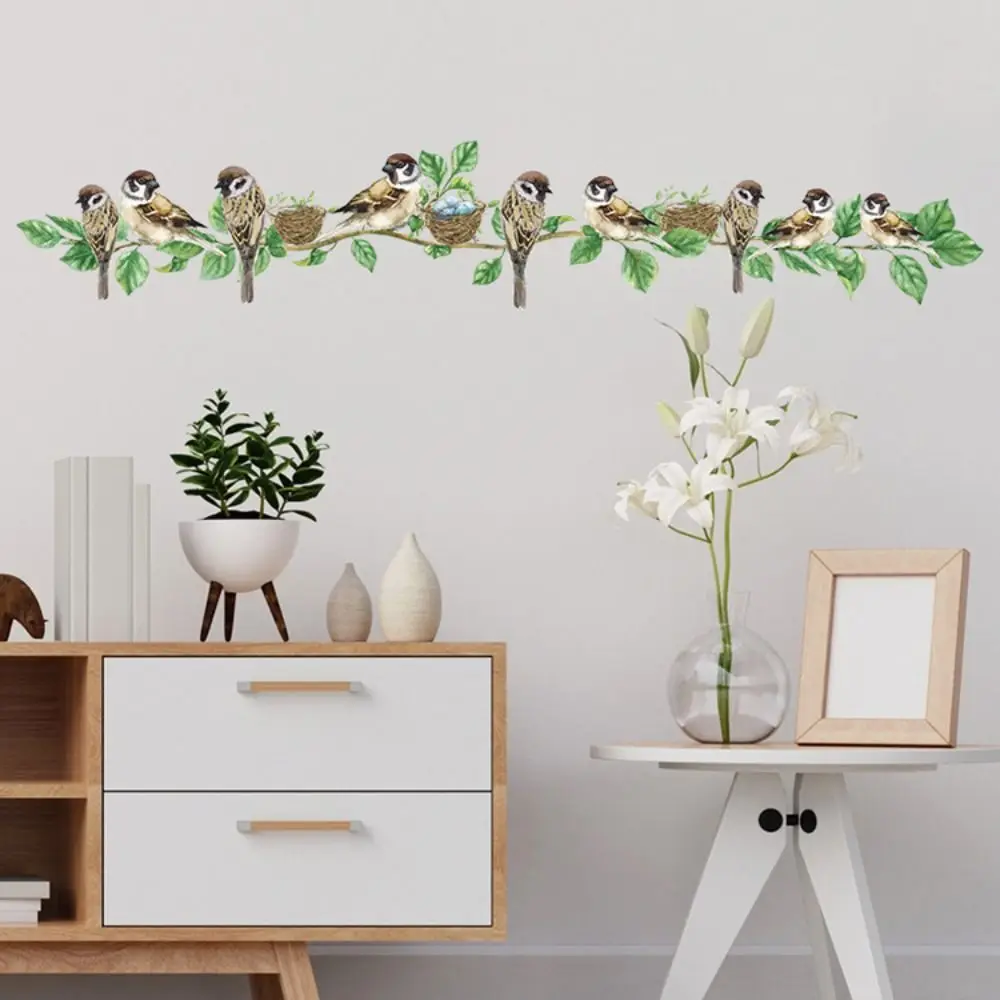 Cute Sparrow Birds Branch Stickers PVC Non-toxic Cute Sparrow Mural Removable Self-adhesive Nursery Sticker