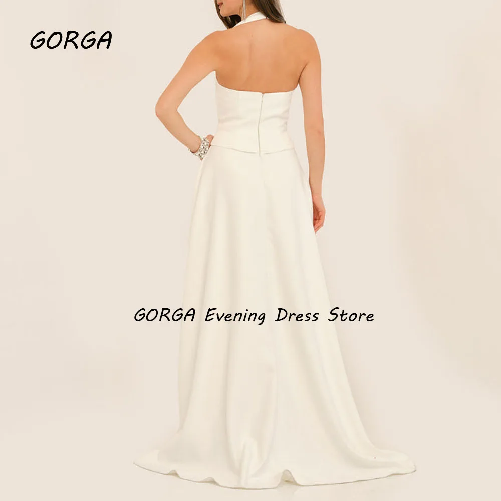 GORGA ที่กําหนดเองงาช้าง 2 ชิ้นความยาว Crepe ชุดราตรี Halter ชุดราตรีแขนกุด 2025 A-Line Party Dress