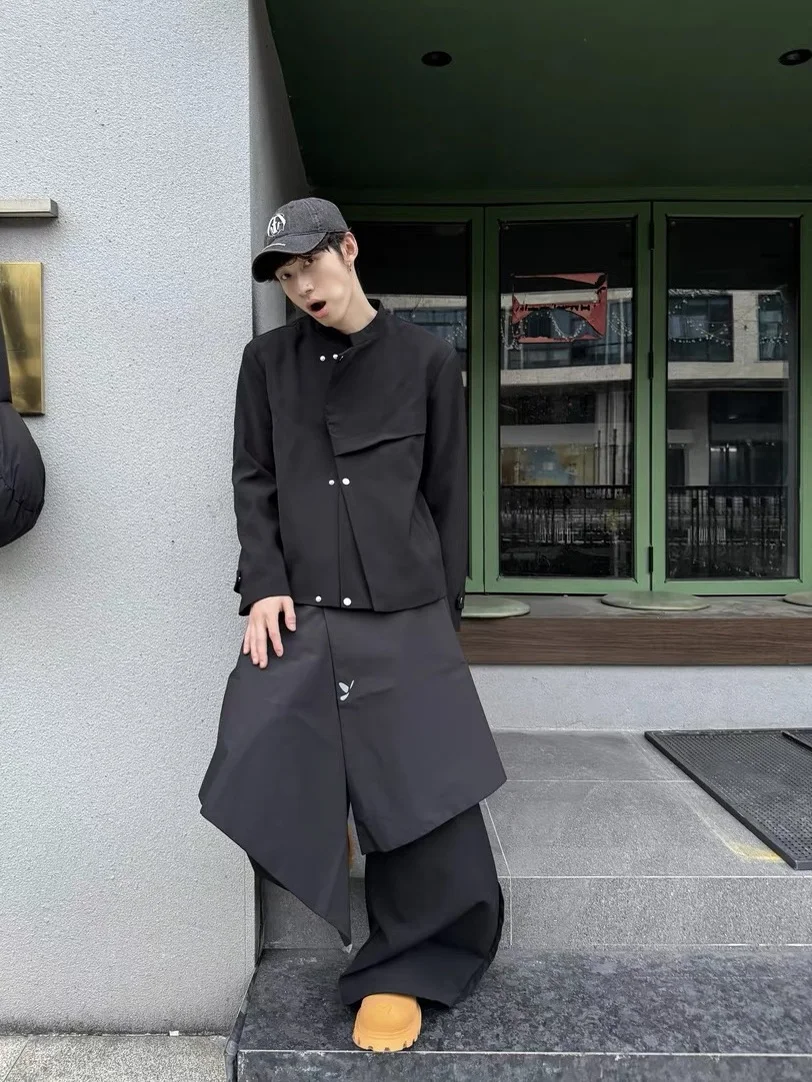 

New Chinese Sle oulder Pad Jaet Men's High-End Deconstructed Trendy Brand Stand Collar aanxi Wedding Suit Outerwear L...