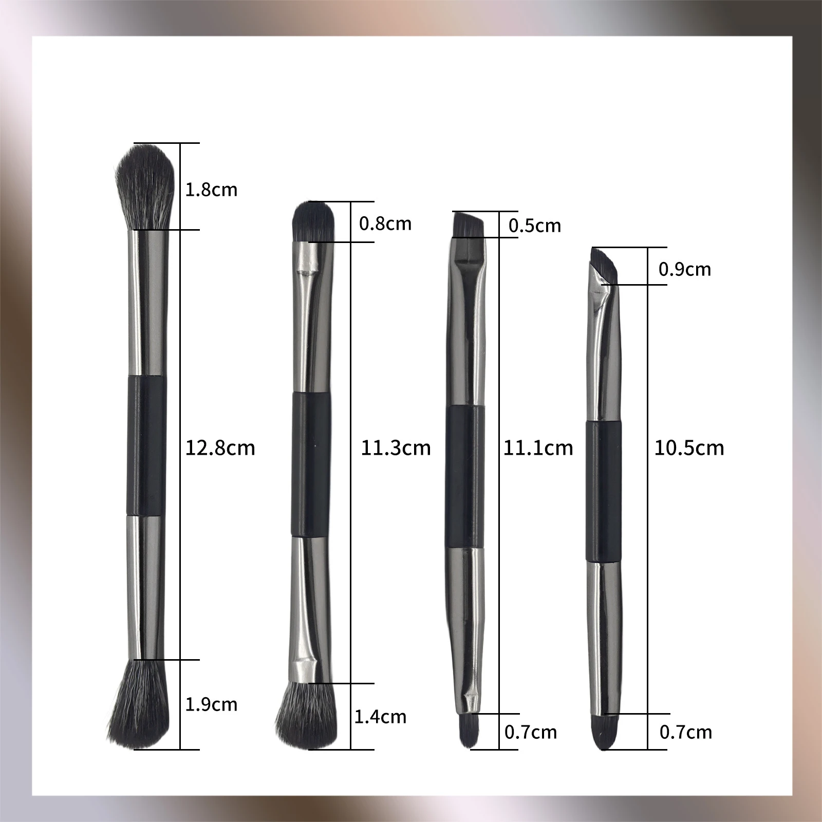 ポータブルメイクブラシセット、ミラー付き、旅行用ダブルヘッドアイシャドウ＆アイライナーブラシ、オールインワンコンパクトビューティーツール（4本）