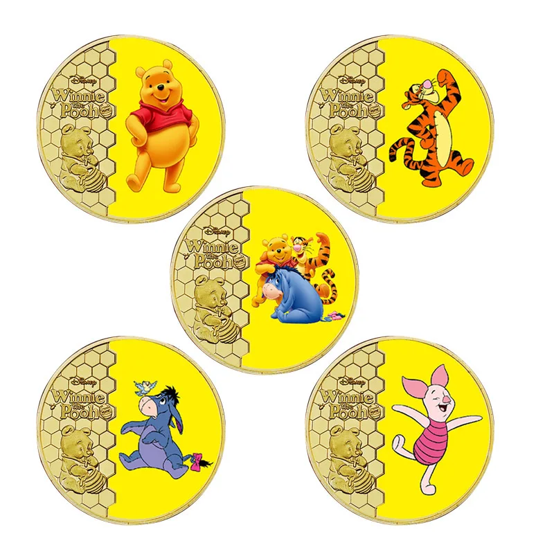 Disney Anime dessin animé classique mignon personnage pièce de monnaie insignes en métal or argent Collection périphériques Fans Mickey Winnie l'ourson