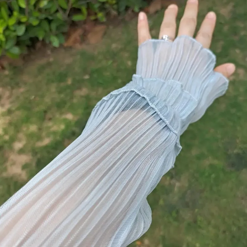 

Lace Ruffled Ice Silk Arm Sleeves Outdoor Sports UV Protection Sun Sleeves Soft Breathable Arm Warmers for Women Summer Daily