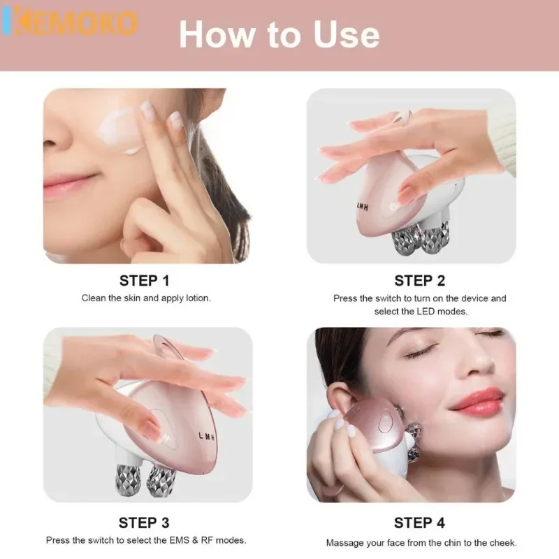 Facial Massager 5 in 1 EMS with 4D Massage Head RF Home Use Facial Device Promote Face Cream Absorption 5 Light Color Modes