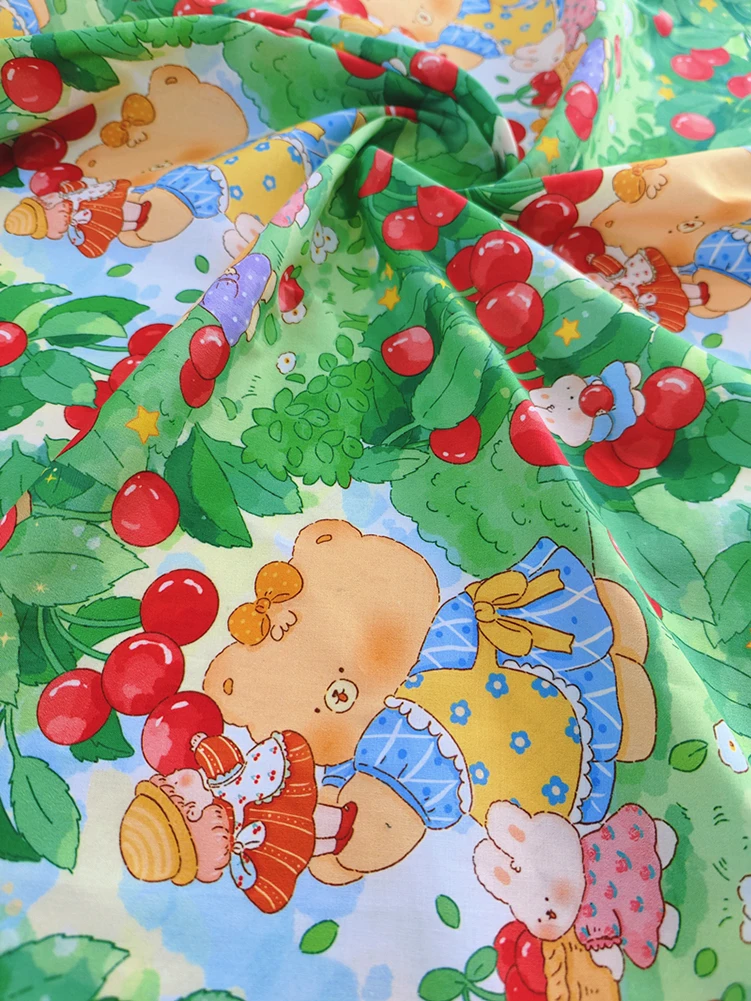 Cotton Fabric 40s Sweet Healing Cartoon Illustration for Sewing Dress Pajamas Home Handmade by Half Meter