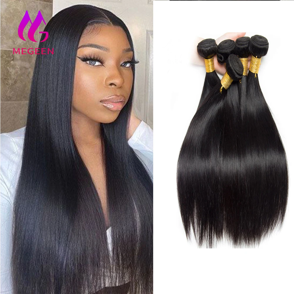 

Megeen бразильские 30 дюймовые натуральные человеческие волосы для наращивания Stright 1/3/4 искусственные двойные уточные плетеные волосы для женщин натуральные черные Реми