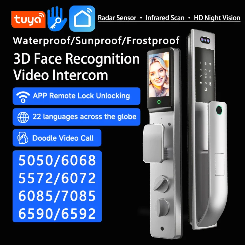TUYA Waterproof Cheap Price Temporary Password Door Lock TTlock Video Call 3DFace Fingerprint Smart Lock Intelligent Door Lock