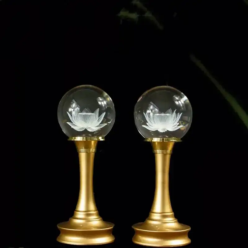 Buddha Offering Lamp, Crystal Ball LED Lotus Lamp, Seven Color Gradient Glass Prayer Lamp, Buddhist Decoration, Plug, 1pcs