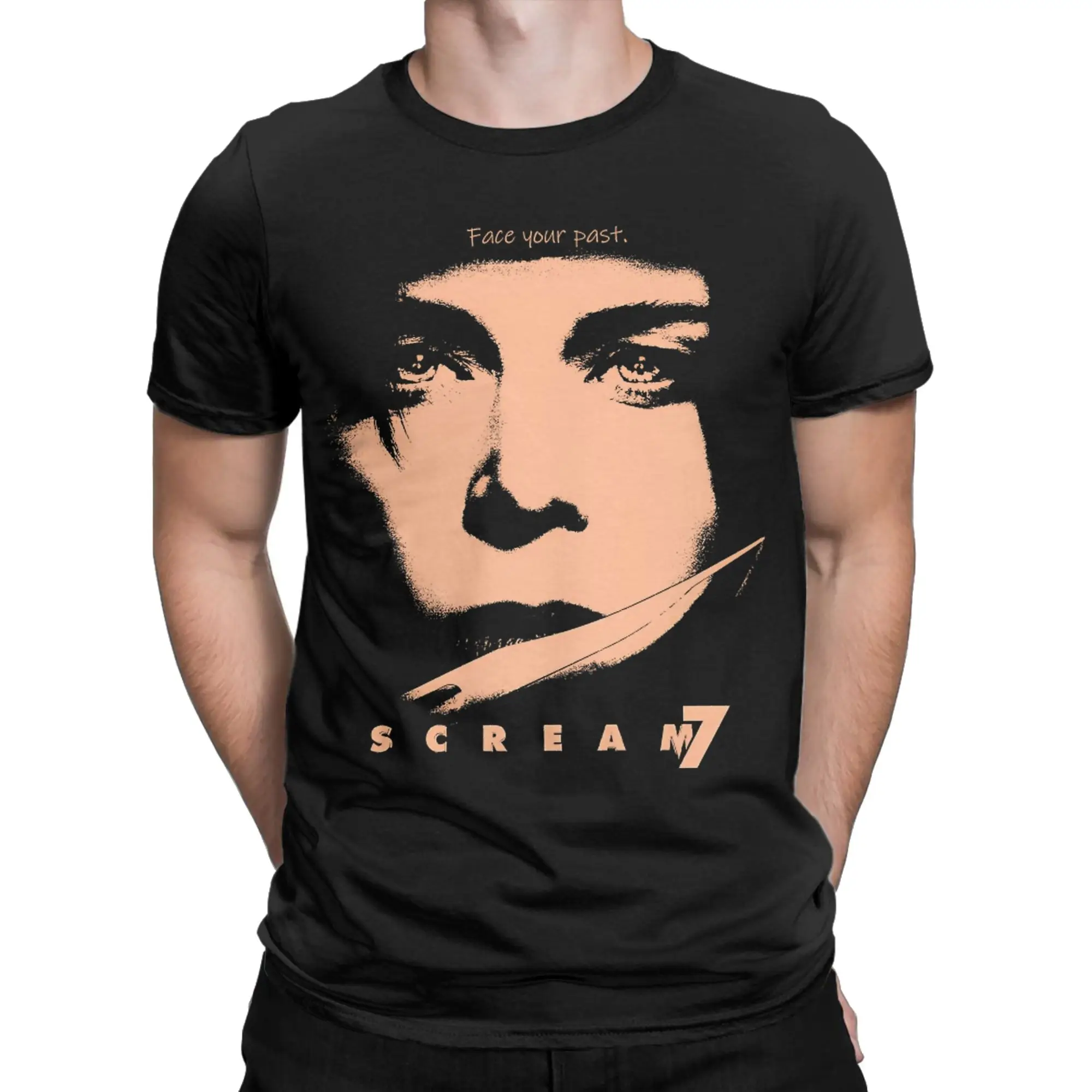 Scream 7 Face Your Past Horror T Shirt Men's  Cotton Funny T-Shirts Round Neck  Tees Short Sleeve Clothes Printed