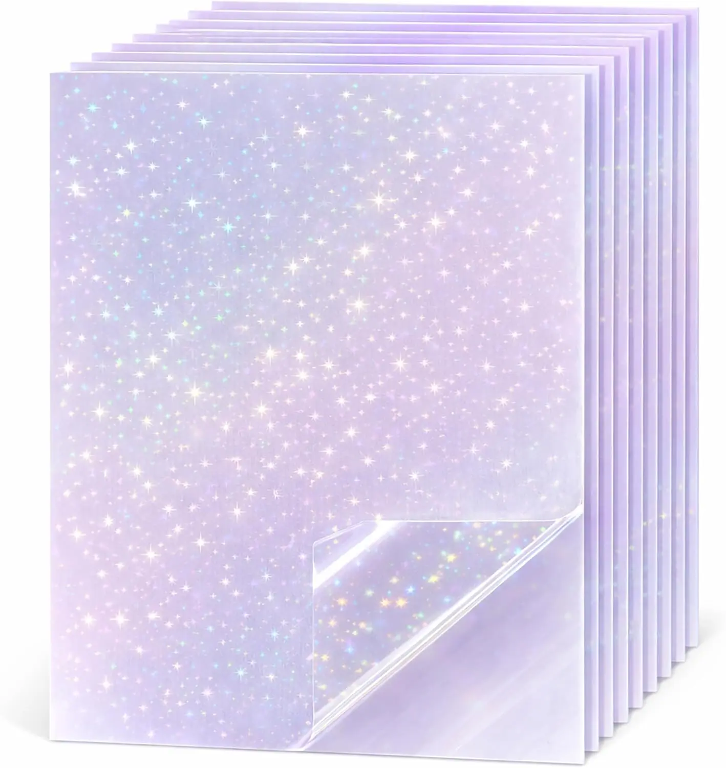 

36 Sheets Holographic Sticker Paper 8.5x11 Waterproof Rainbow Vinyl with Stars Design for DIY Crafts and Laminating