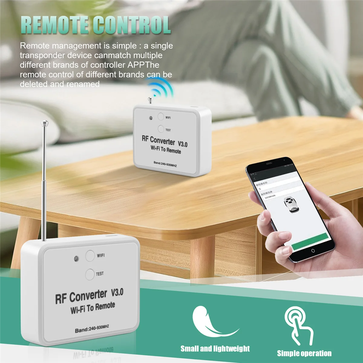 Universal Wireless WiFi para RF Converter, Telefone Em vez de controle remoto, 240-930Mhz, Smart Home