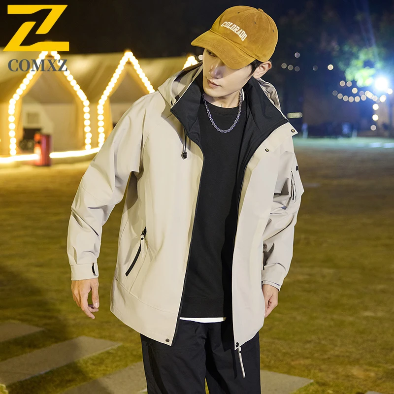 

Men's Korean Style Workwear Jacket Waterproof Windproof Hooded Loose Fit Softshell Coat Spring Autumn Outdoor Tactical Parka2025