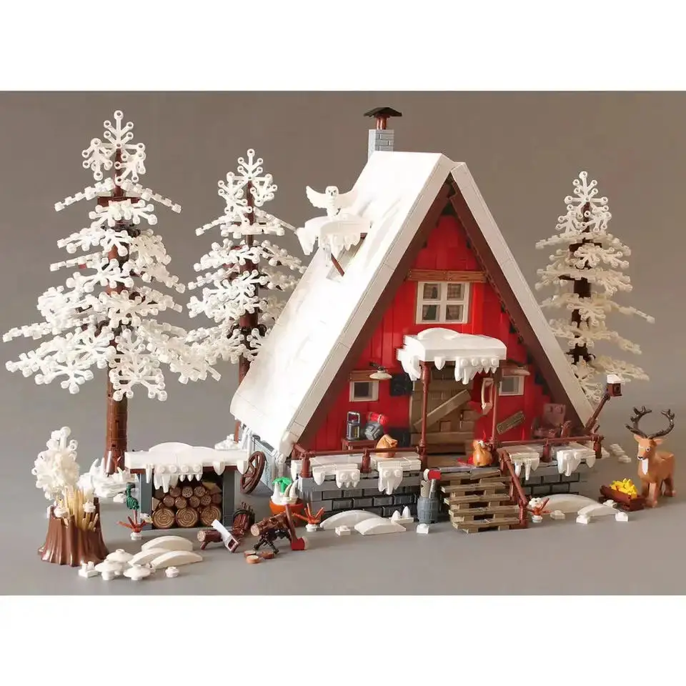 NIEUW 2025 Kerststraatbeeld Huis Kerstman Cabine Model Bouwstenen Bakstenen Sneeuw Winter Bos Modulaire Architectuur Speelgoed Geschenken