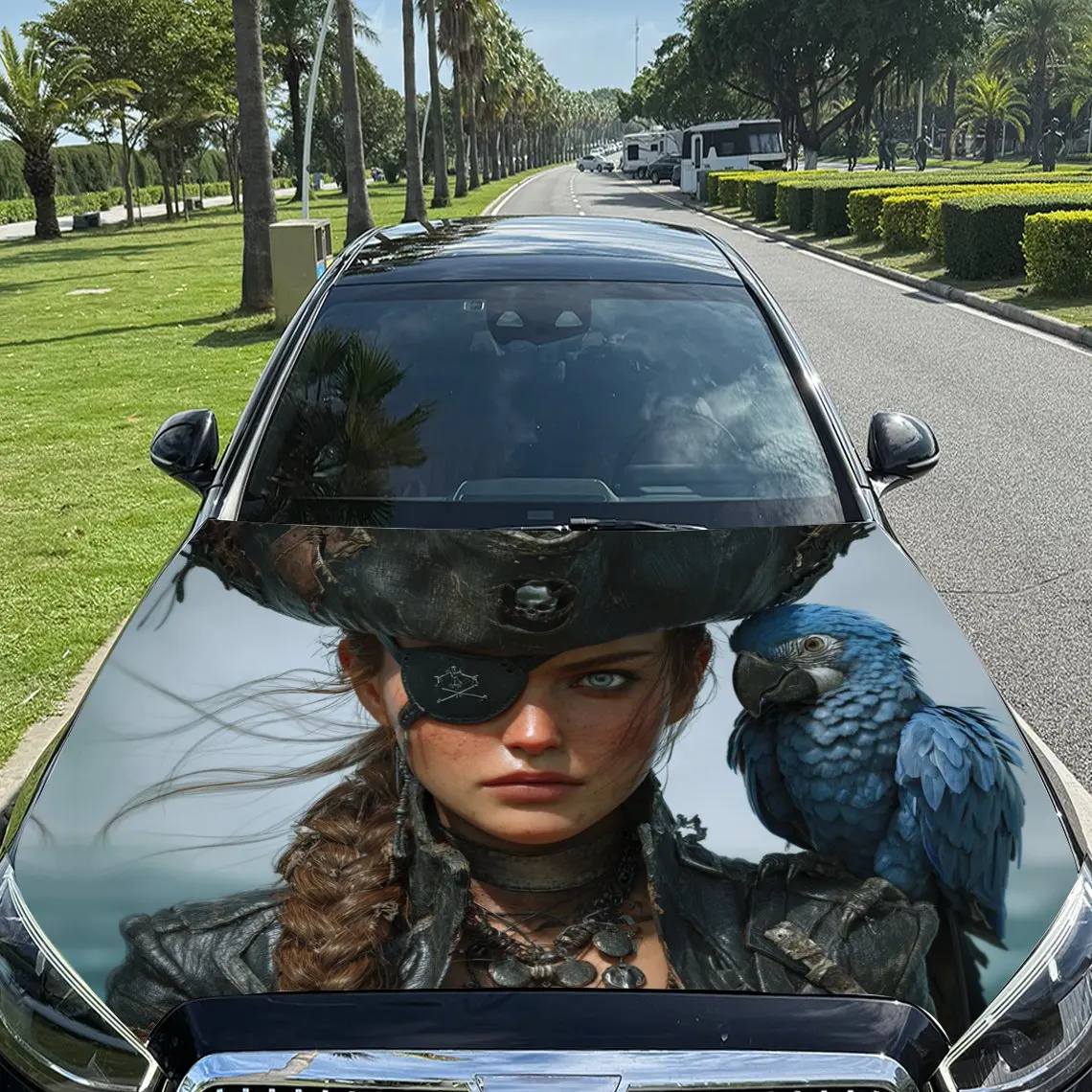 

Виниловая пленка для автомобиля Fantasy Pirate and Parrot, водонепроницаемая наклейка на капот автомобиля из ПВХ, самоклеящиеся устойчивые к царапинам наклейки для