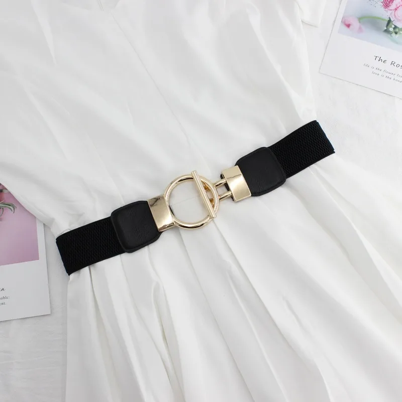 

Women Skinny Elastic Belt for Dresses,Thin Retro Stretch Waist Belt with Golden Buckle