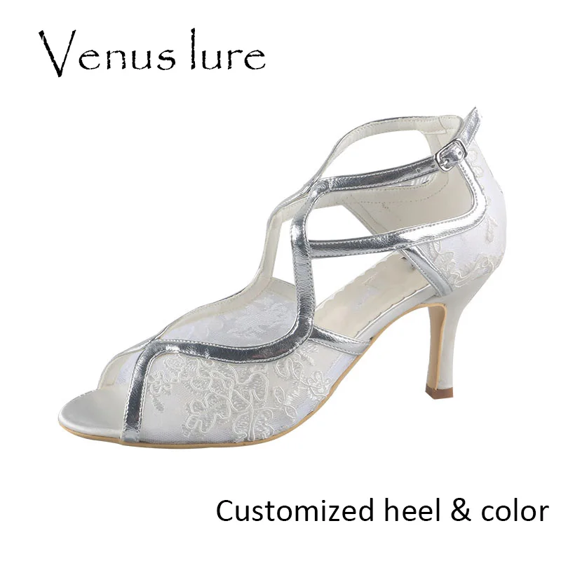 

Venus lure Customized 7.5CM Heels for Wedding Bride Embroidery Lace Gladiator Ladies Sandals Open Toe