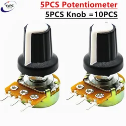 5 Sets WH148 1K 10K 20K 50K 100K 500K Ohm 15mm 3 Pin Linear Taper Rotary Potentiometer Resistor for Arduino with AG2 White cap