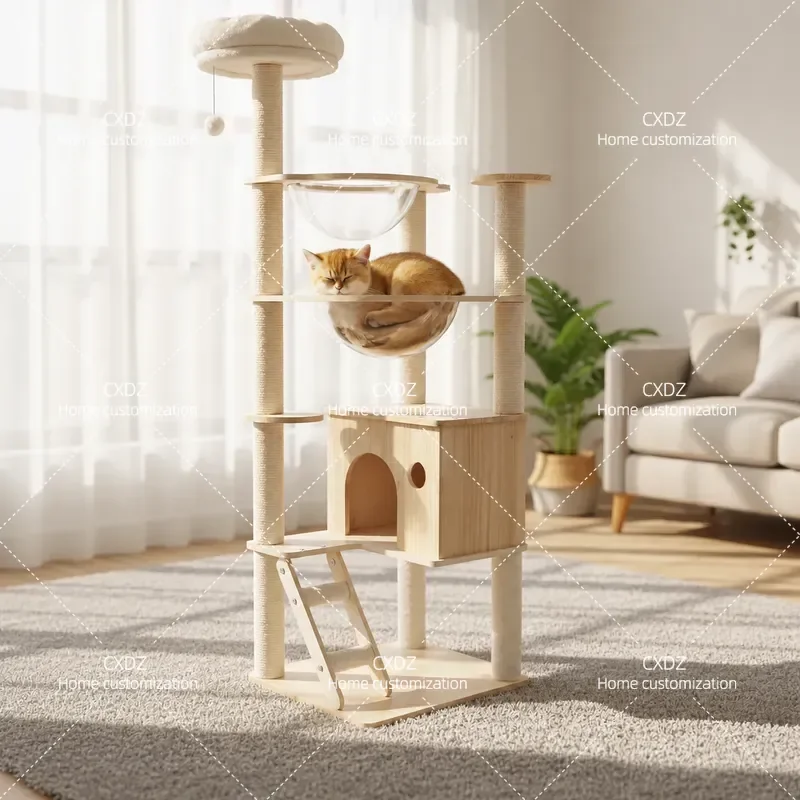 All Solid Wood Cat Climbing Frame Household Cat Shelf Tree Integrated Observation Platform Space Capsule Nest Jumping Tower