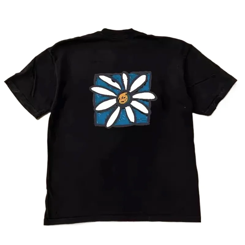 

Korean Flower Printed on Both Sides Summer Oversize Short Sleeved T-shirt Men's and Women's Fashion Loose Casual Cotton Tops