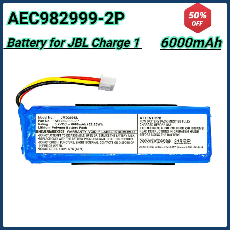 

New High Quality AEC982999-2P Battery for JBL Charge 1 Charge1 6000mAh Replacement Wireless Bluetooth Speaker Battery