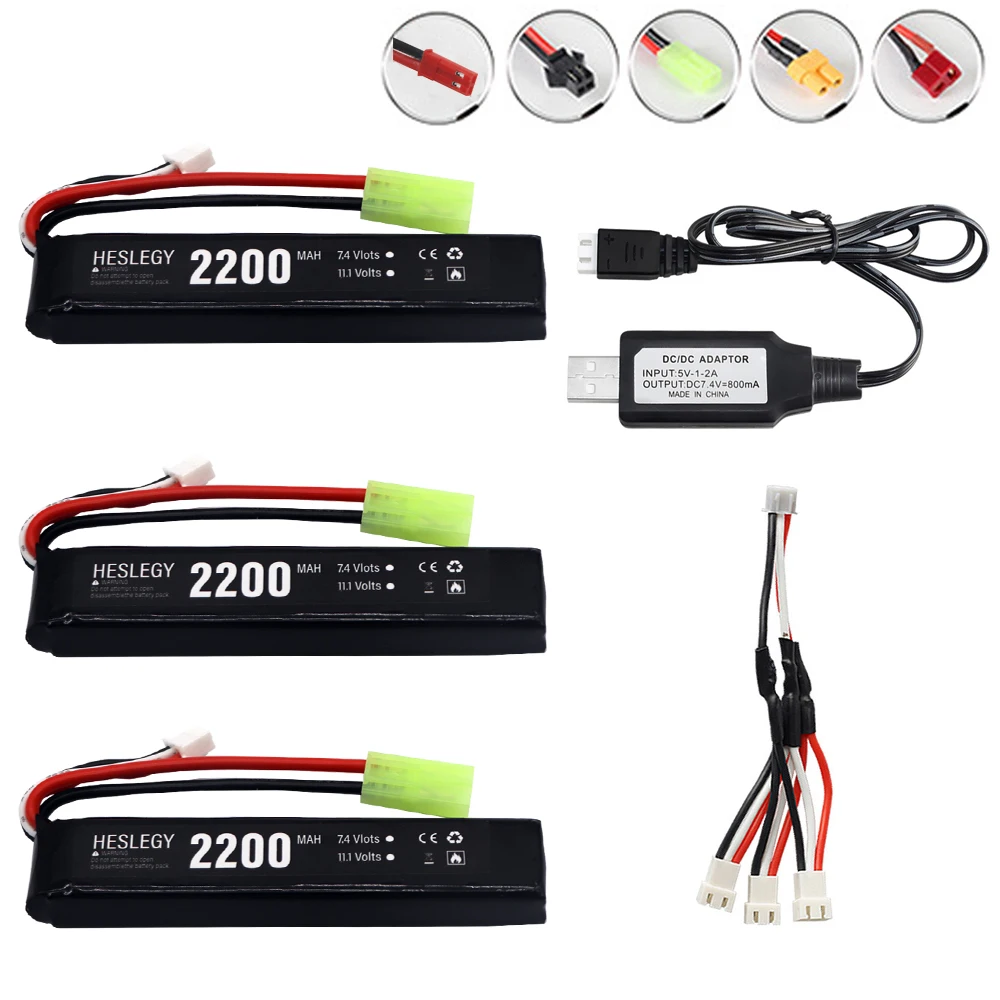 7.4V 2200mAh Lipo Battery with Charger for Water Gun 2S 7.4Vbattery for Mini Airsoft BB Air Pistol Electric Toys Guns accessory