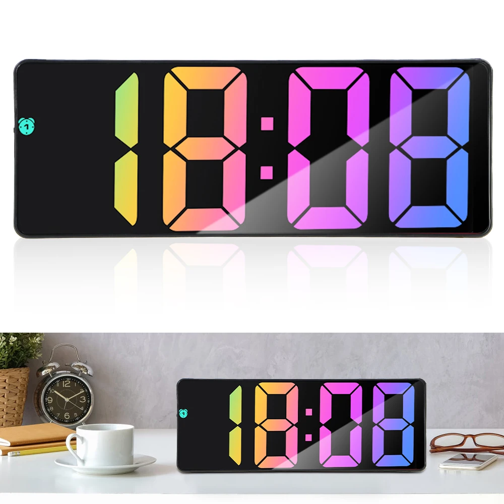 Electronic Student Digital Clock Table Desk Clock LED Alarm Clock 12/24 Hours Voice Control Temperature Dual Snooze