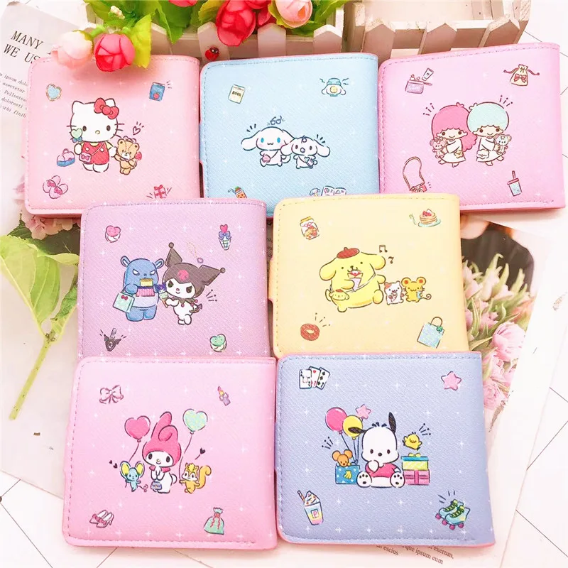 Sanrio Hello Kitty Cinnamoroll My Melody Kuromi New Pu Casual Money Bag Coin Purse Card package Wallet With Buttons ﻿