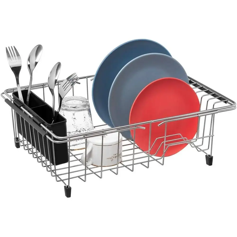 

Dish Drying Rack, Large Dish Rack Adjustable Deep Dish Drainer with Removable Silverware Holder, Deep Large Dish Rack in Sink
