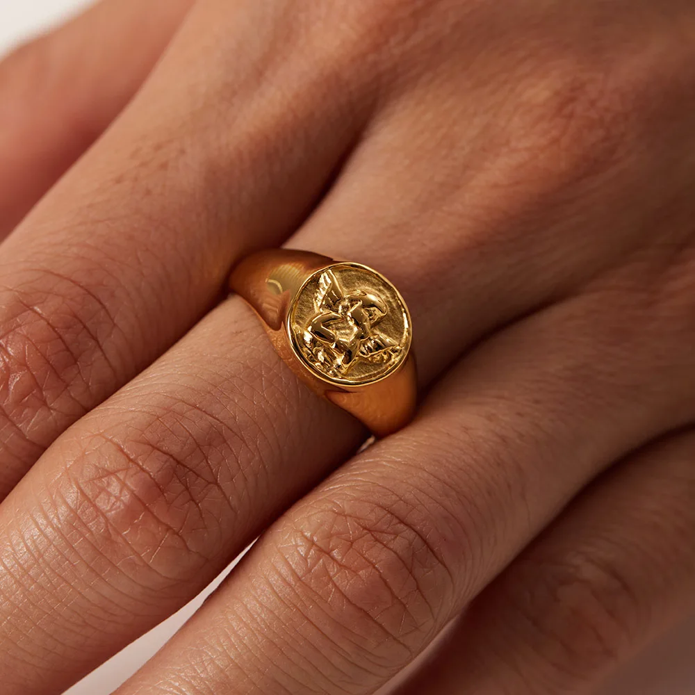 

Stainless Steel PVD 18K Gold Plated Tarnish Waterproof Vintage Angel Rings For Woman Jewelry Wholesale 2023 Trendy
