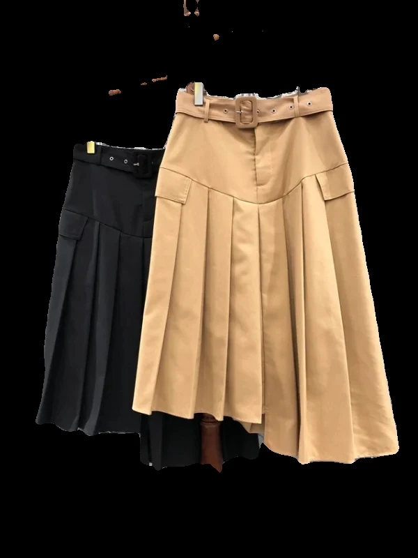 2024 new women's fashion sexy casual belt slim pleated length irregular net fashion long skirt