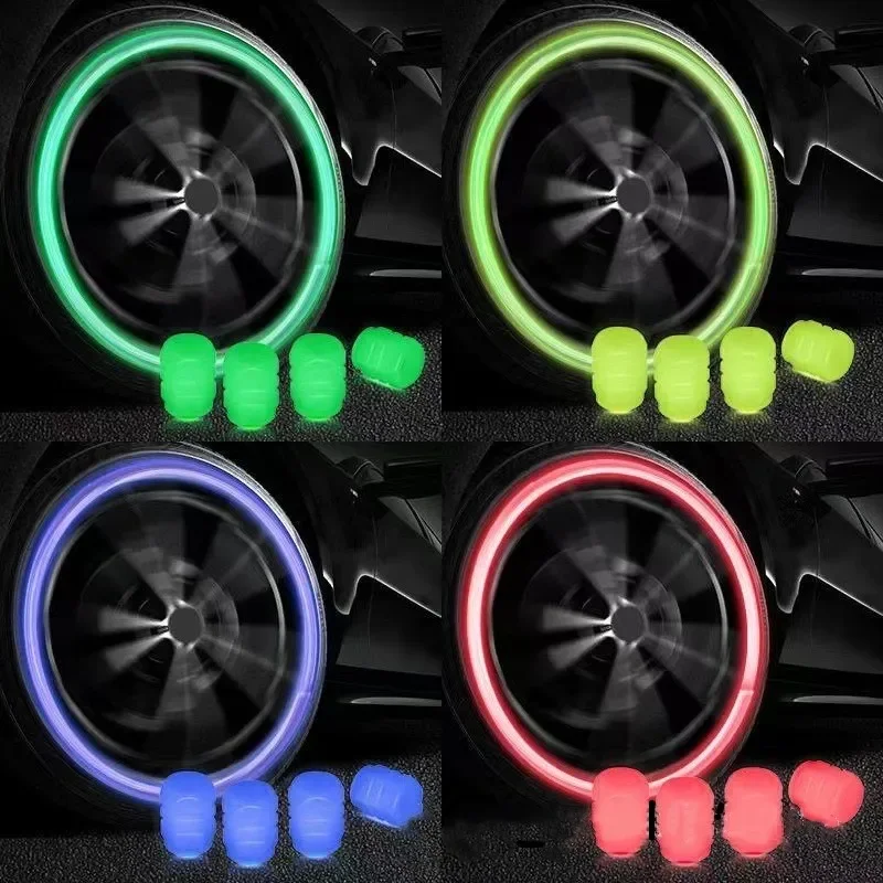 Car Luminous Tire Valve Cap Motorcycle Bike Wheel Nozzle Night Glowing Fluorescent Decor Tyre Valve Stem Luminous Caps