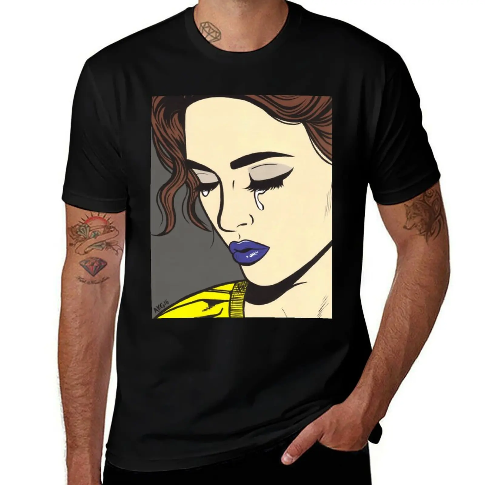 Brunette Crying Comic Girl T-Shirt Urban Style Print T-Shirt