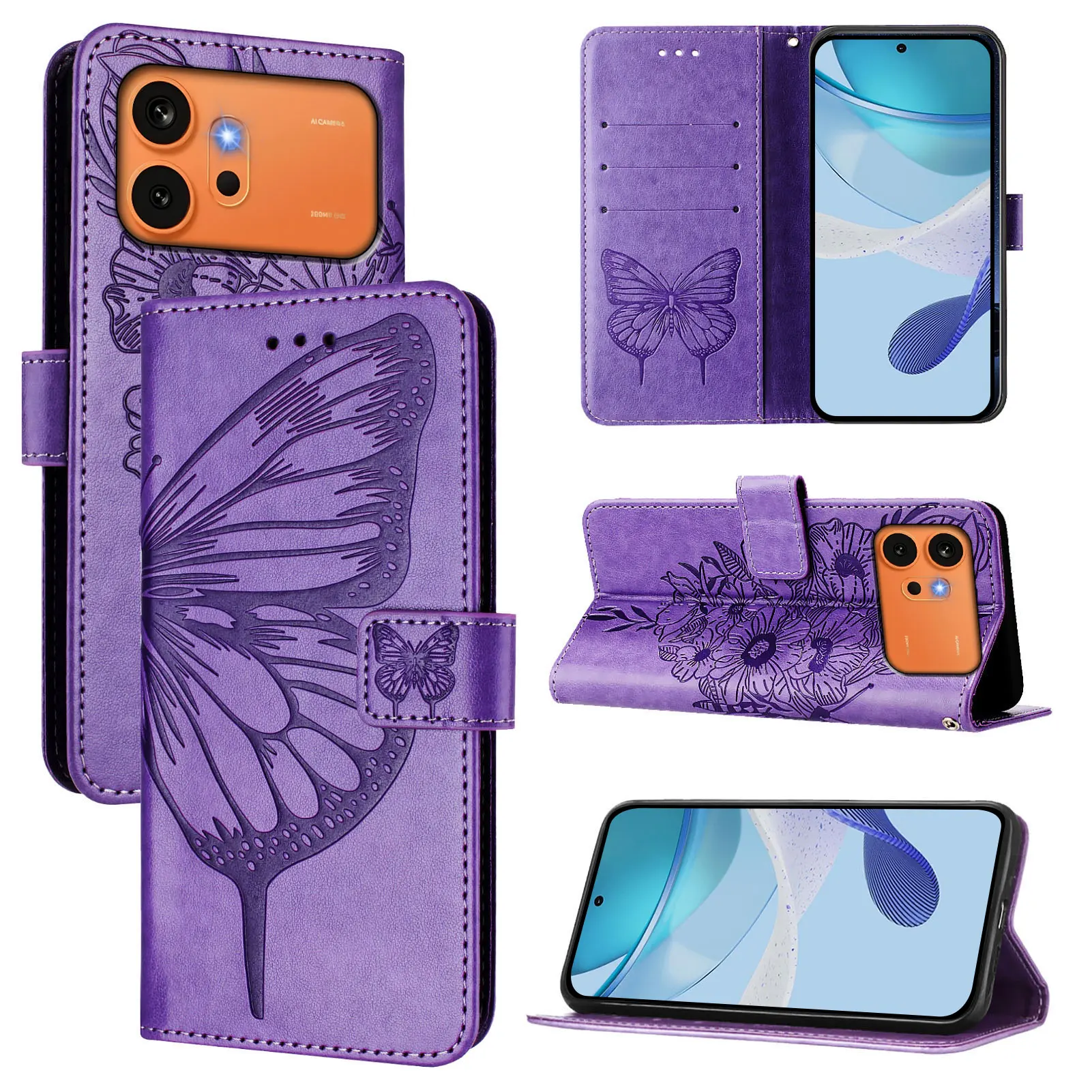 Étui portefeuille papillon à rabat magnétique en cuir de luxe pour Honor 600 600 Lite 400 Smart 400 200 90 70 Pro