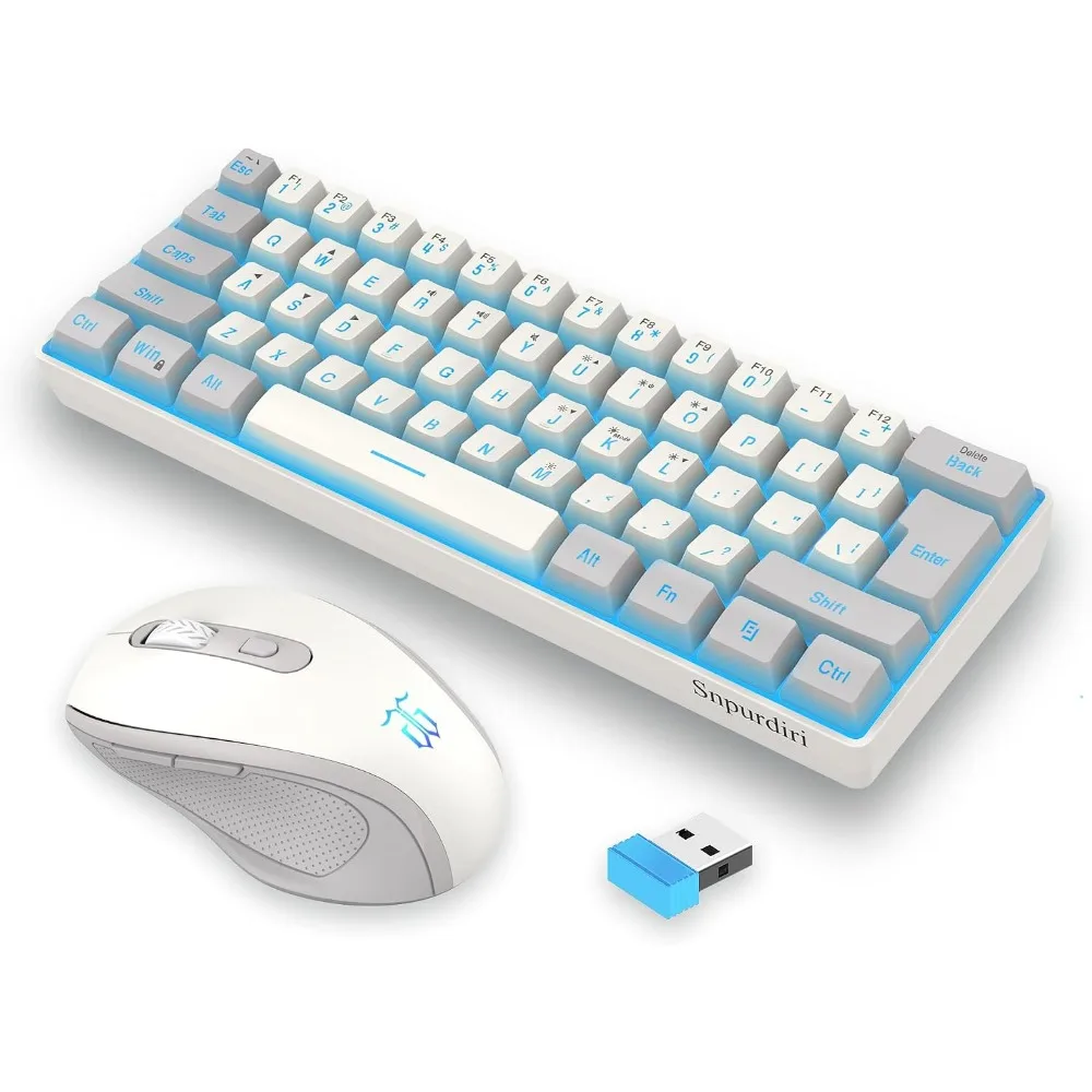 2.4G Wireless Gaming Keyboard and Mouse Combo with RGB Backlit Mini Mechanical Keypad and Ergonomic Vertical Mouse