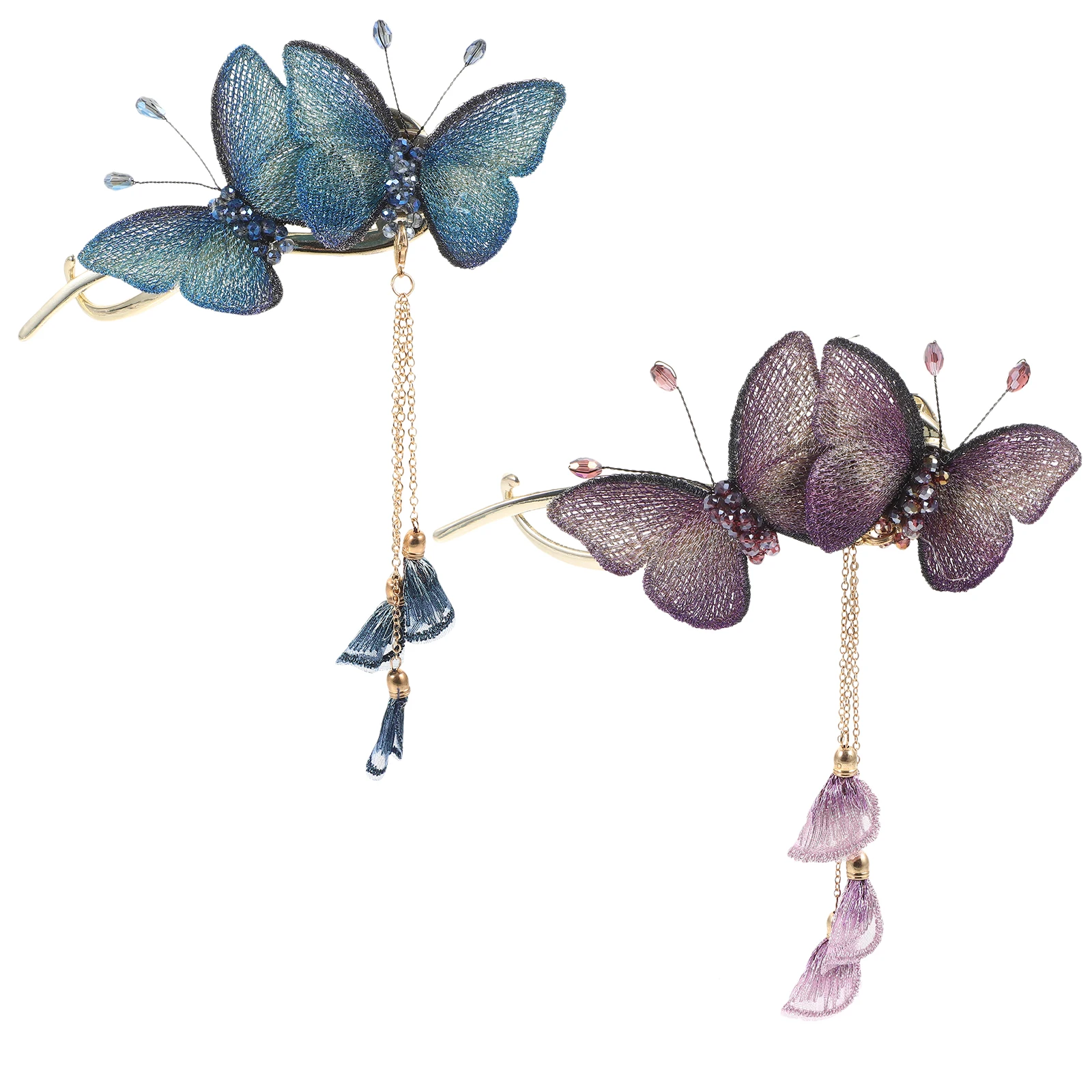 

2 Pcs Wedding Hair Accessories Embroidered Clips Butterfly Rhinestones for Women Hairpins Bride
