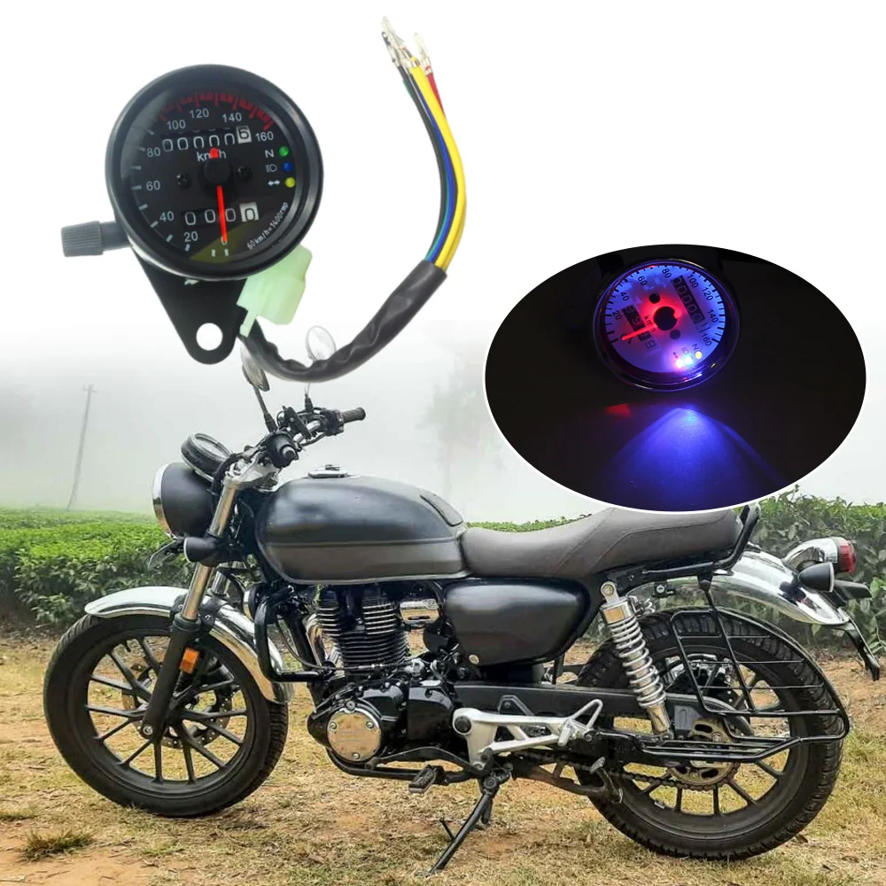 

Universal Motorcycle Speedometer Odometer Tachometer Gauge LED Backlight Dual Speed Speed Meter For Honda Cafe Racer