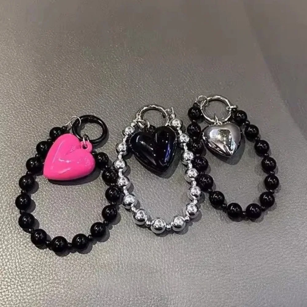 Yeni gotik aşk kalp kolye boncuklu anahtarlık Charm çanta zincir asılı kordon kadınlar kızlar cep telefonu kamera kolye aksesuarları