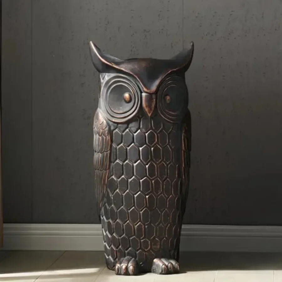 Faux Stone Owl Sculpture for Indoor and Outdoor Use, Gray Beige, Weather-Resistant and Lifelike Detail