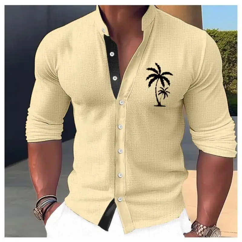 2023 Autumn new Hawaiian men\'s and women\'s shirts, 3D printed coconut trees breathable four-sided elastic Long-sleeved shirt 3xl