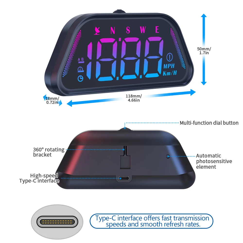 Car GPS HUD Speedometer Head Up Display MPH KMH Speed Gauge Compass Time Display With Overspeed Alarm G23 Vehicle Accessories